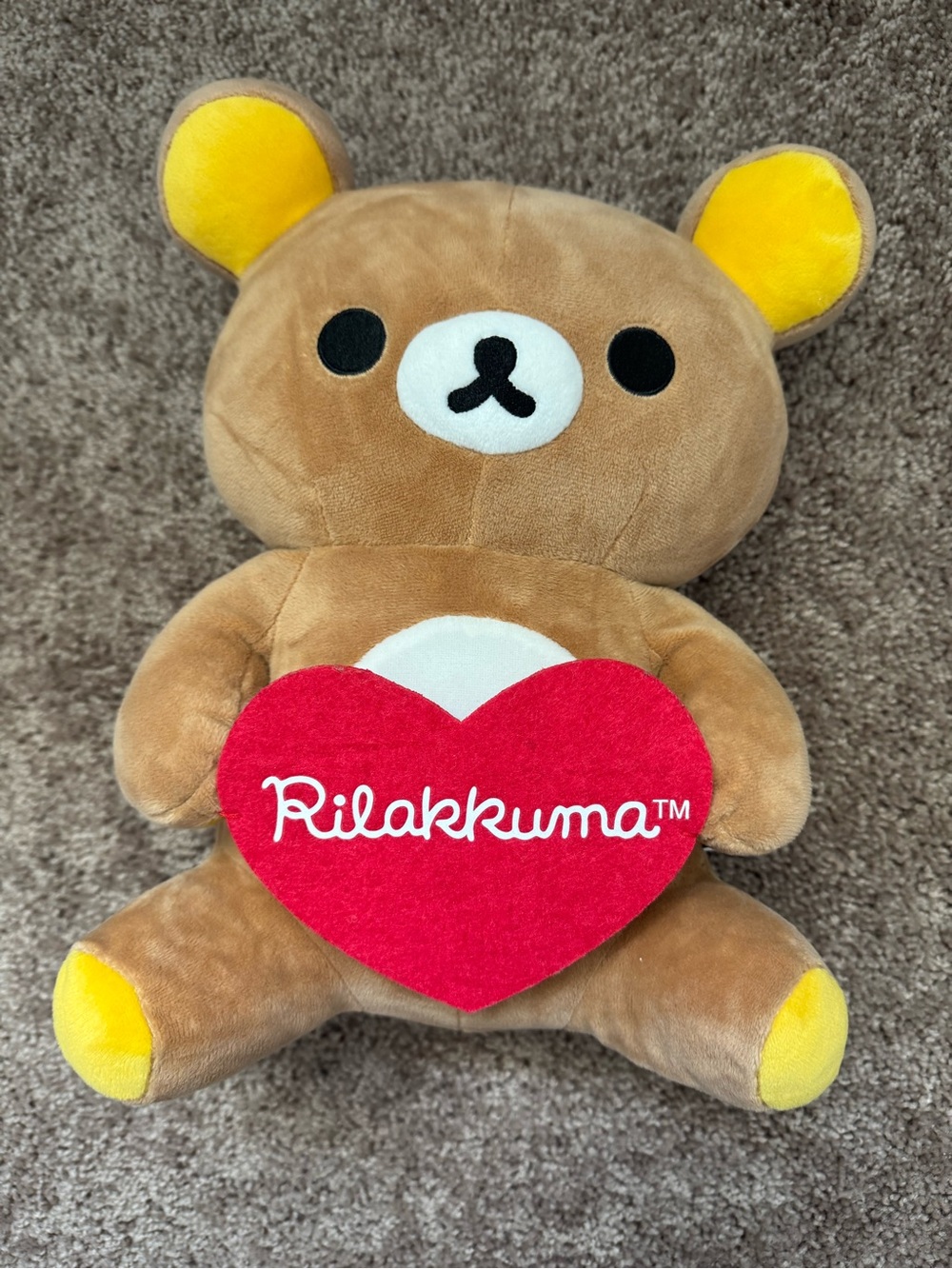 San-X Rilakkuma Holding Red Heart Plush Brown Bear 12.5" G59810 2021 Kawaii Cute